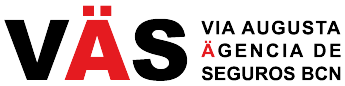 Logotipo de VÄS, Via Augusta Agencia de Seguros BCN, con las letras VÄS en grande y en color negro y rojo.